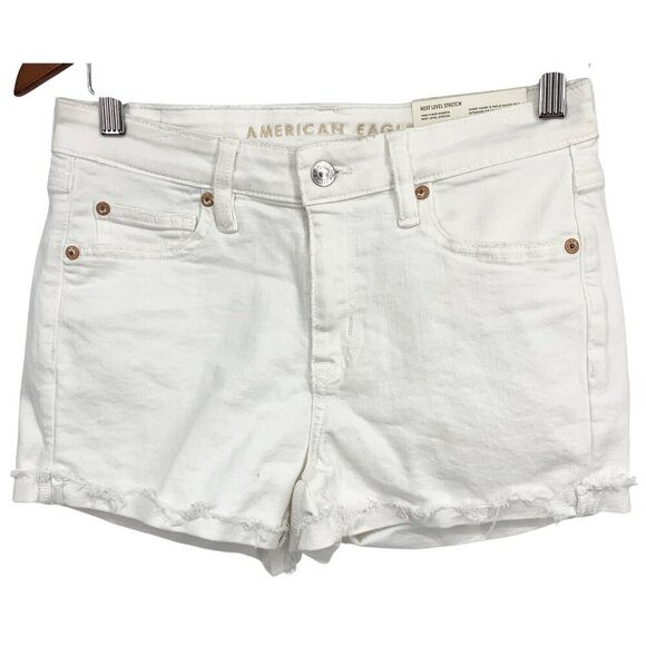 American Eagle Size 6 Women High V-Rise Shortie White Denim Shorts Jean New - Picture 1 of 6